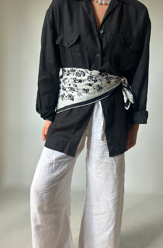 Black and white floral scarf