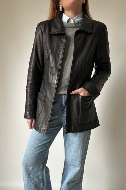 Dark chocolate slim leather jacket