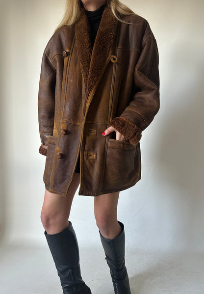 Unique distressed brown Shearling