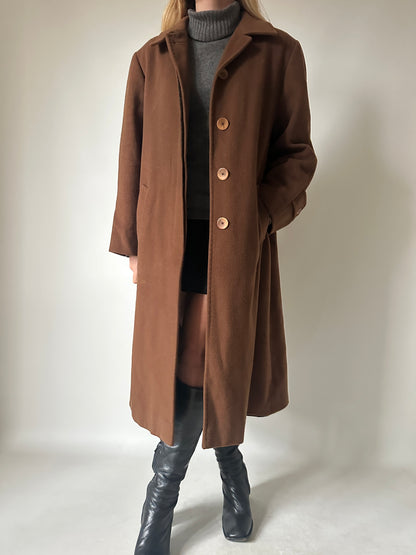 Long chocolate wool and cachemire coat