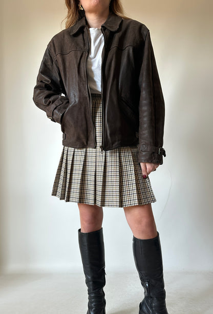 Chocolate petite leather bomber