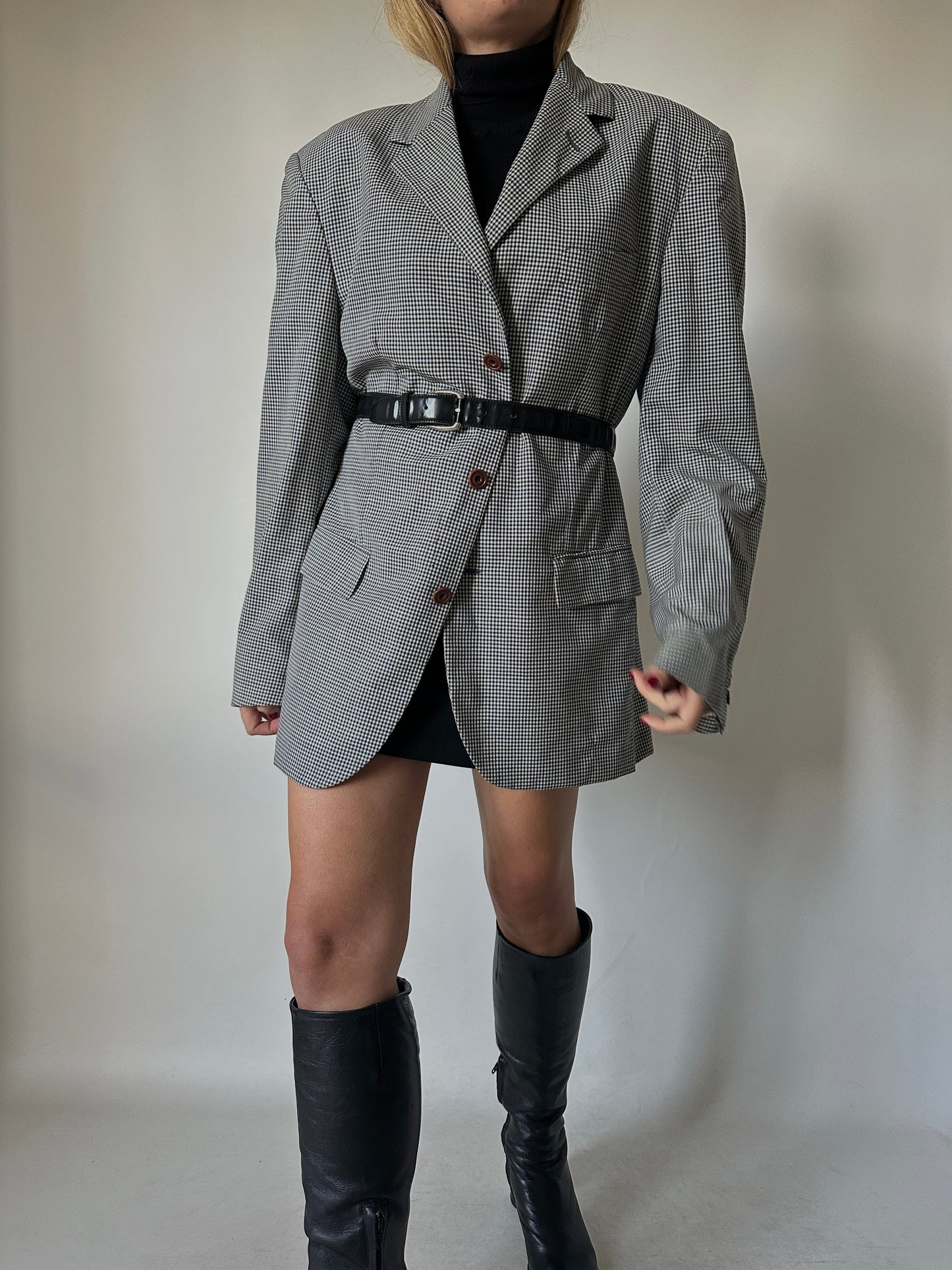 Prince of Wales wool blazer dress