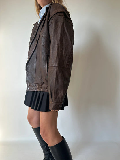 Unique chocolate distressed bomber