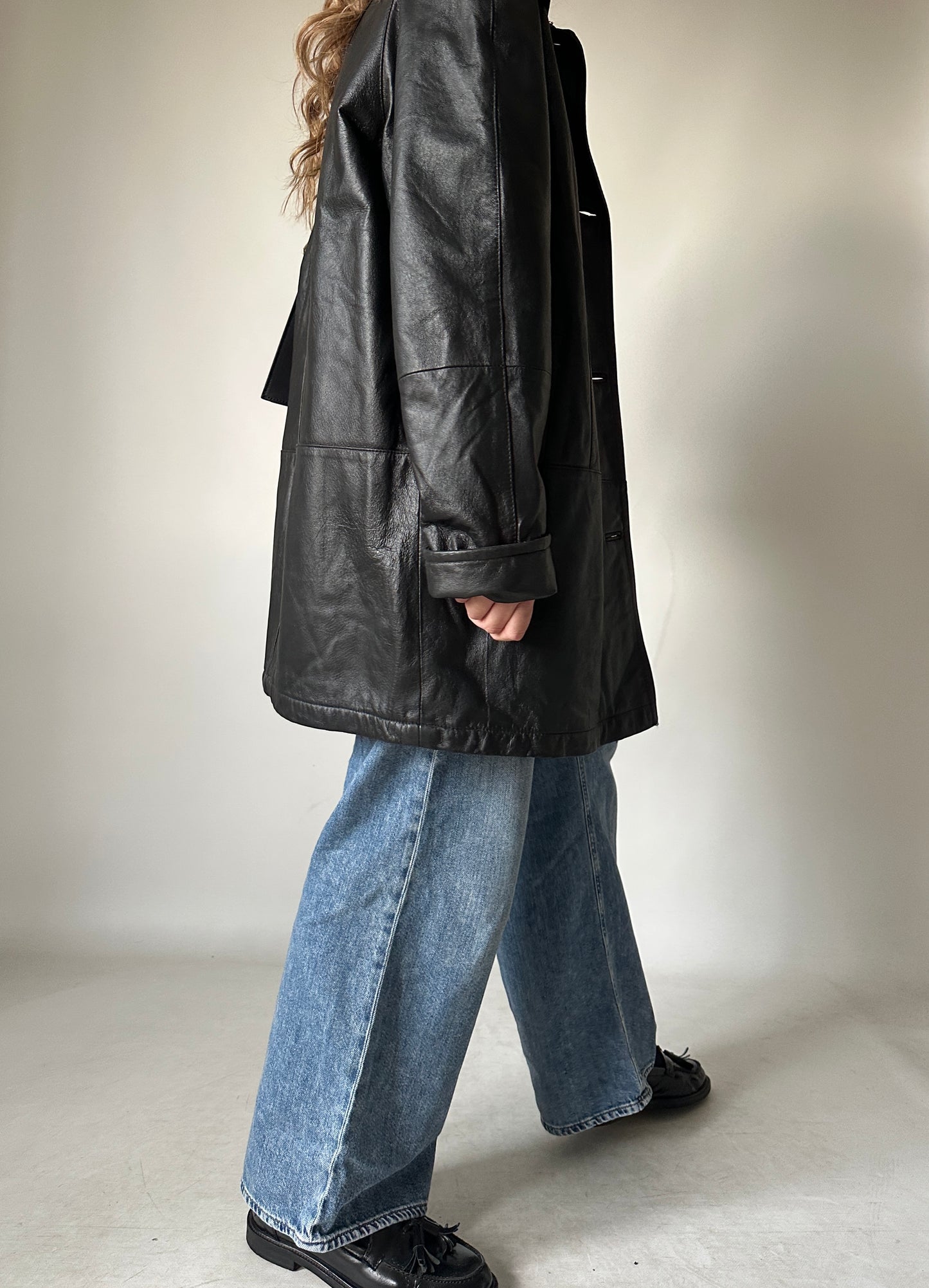 Giaccone in pelle nero