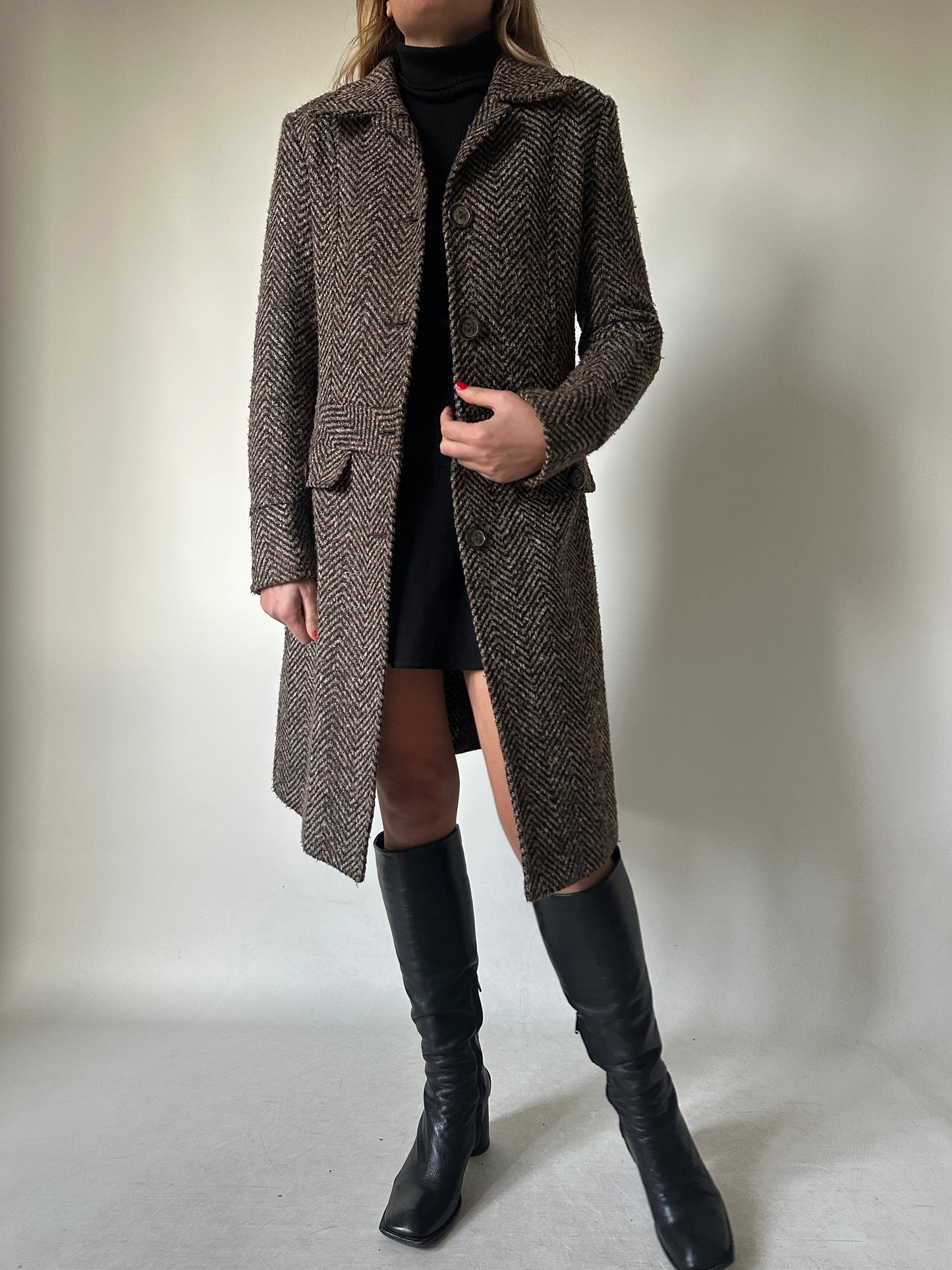Chocolate herringbone petite coat