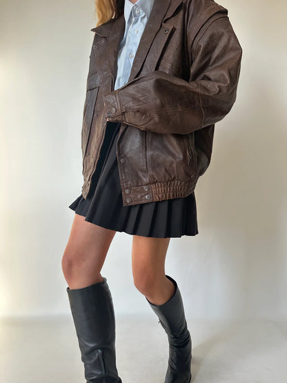 Unique chocolate distressed bomber