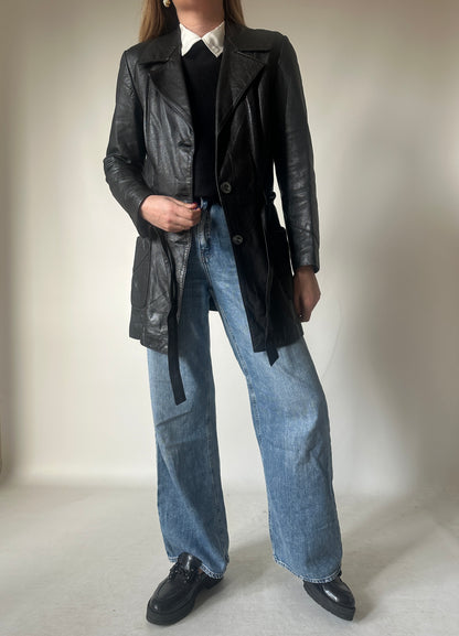 Black leather jacket with belt