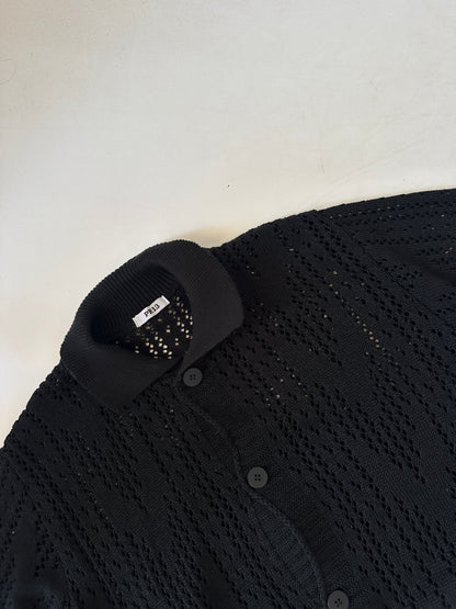 Cardigan traforato in cotone nero