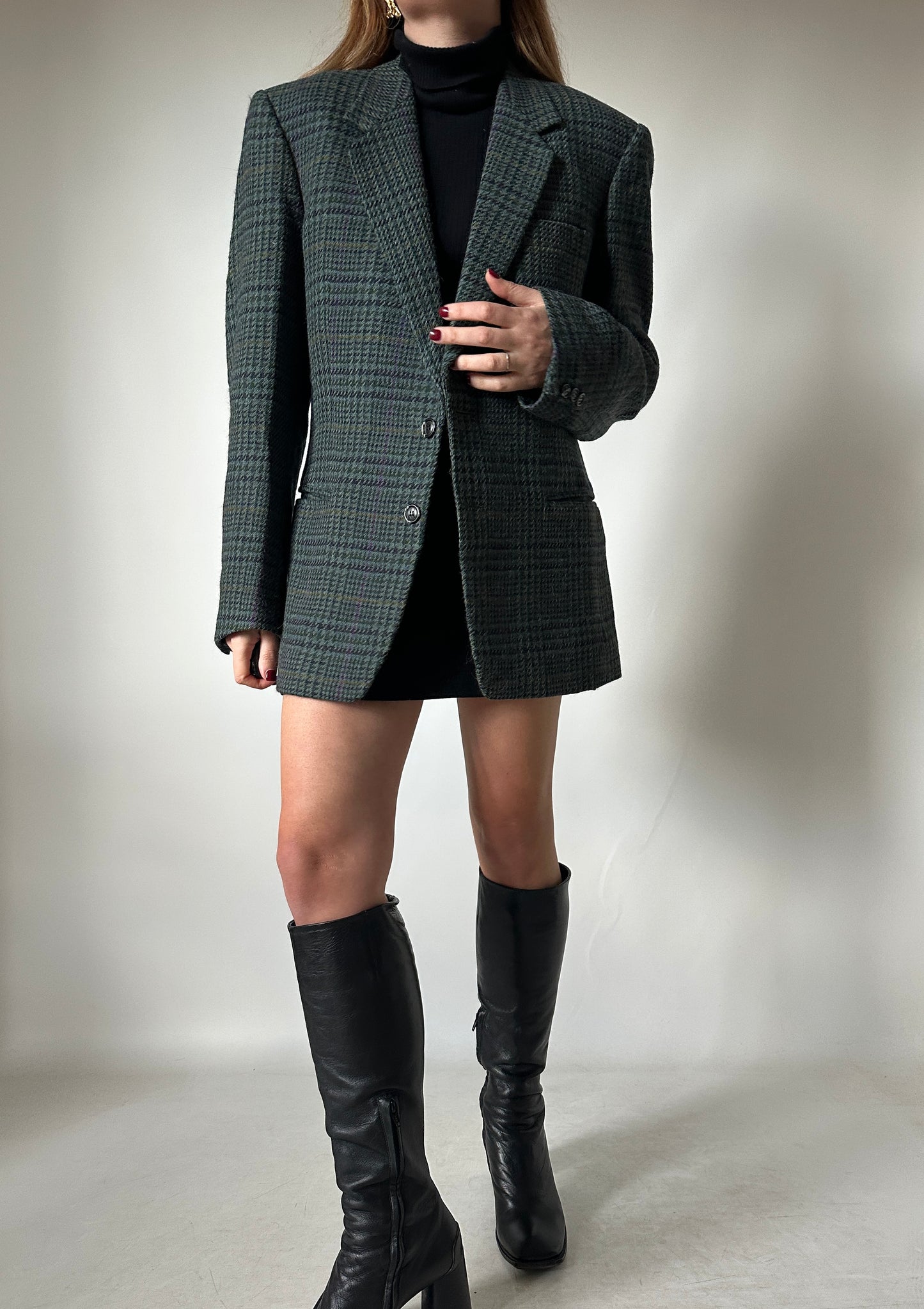 Pied de poule navy and green blazer