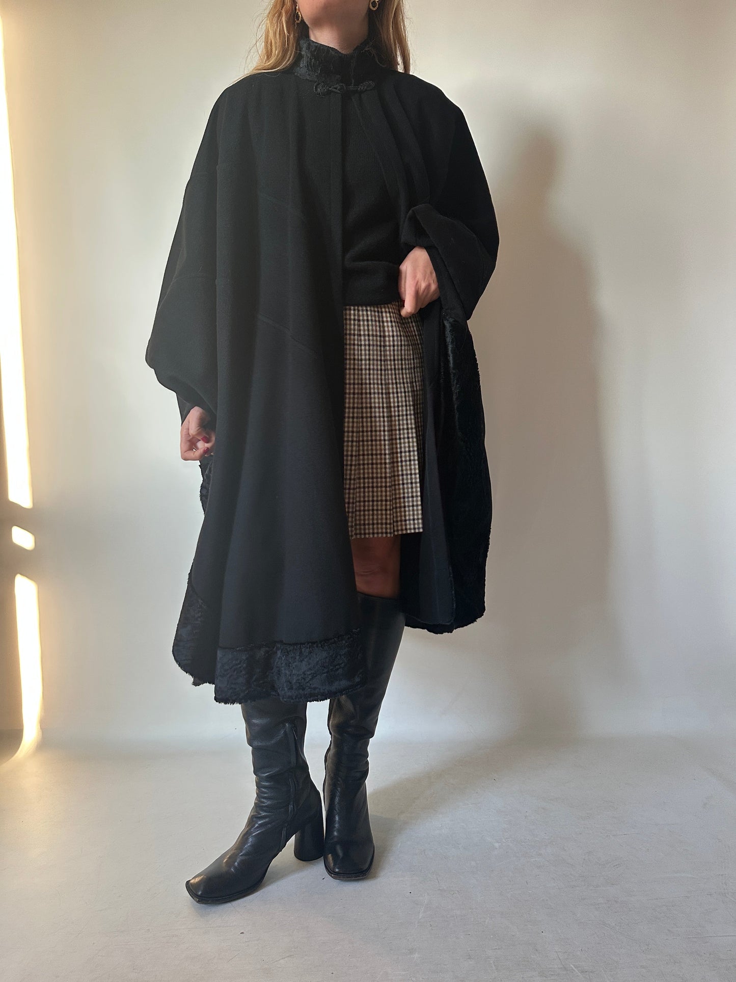 Luxury wool and astrakan poncho