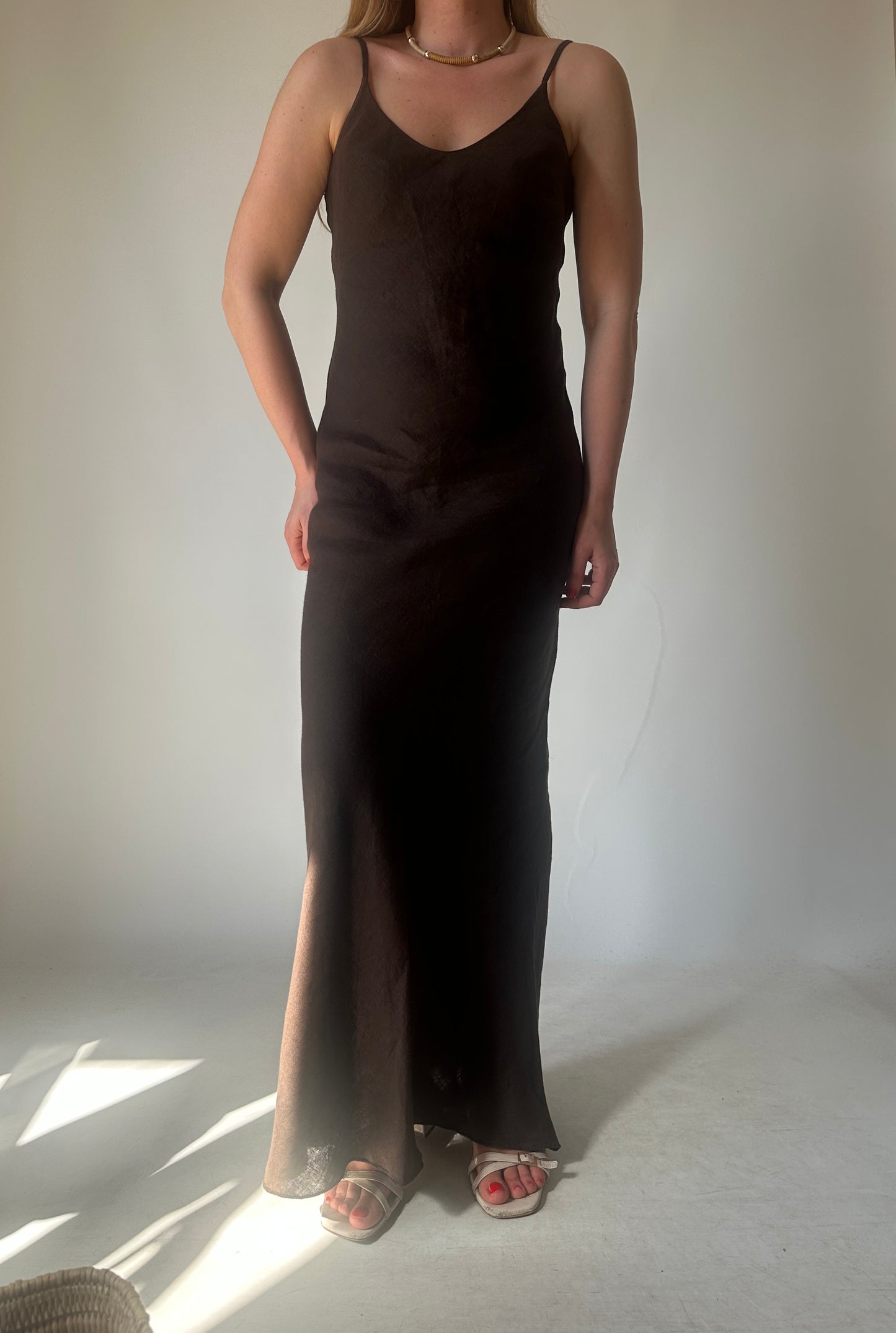 Dreamy chocolate long linen dress