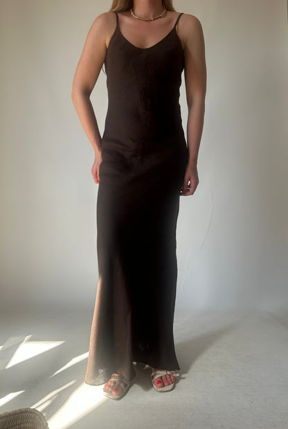 Dreamy chocolate long linen dress