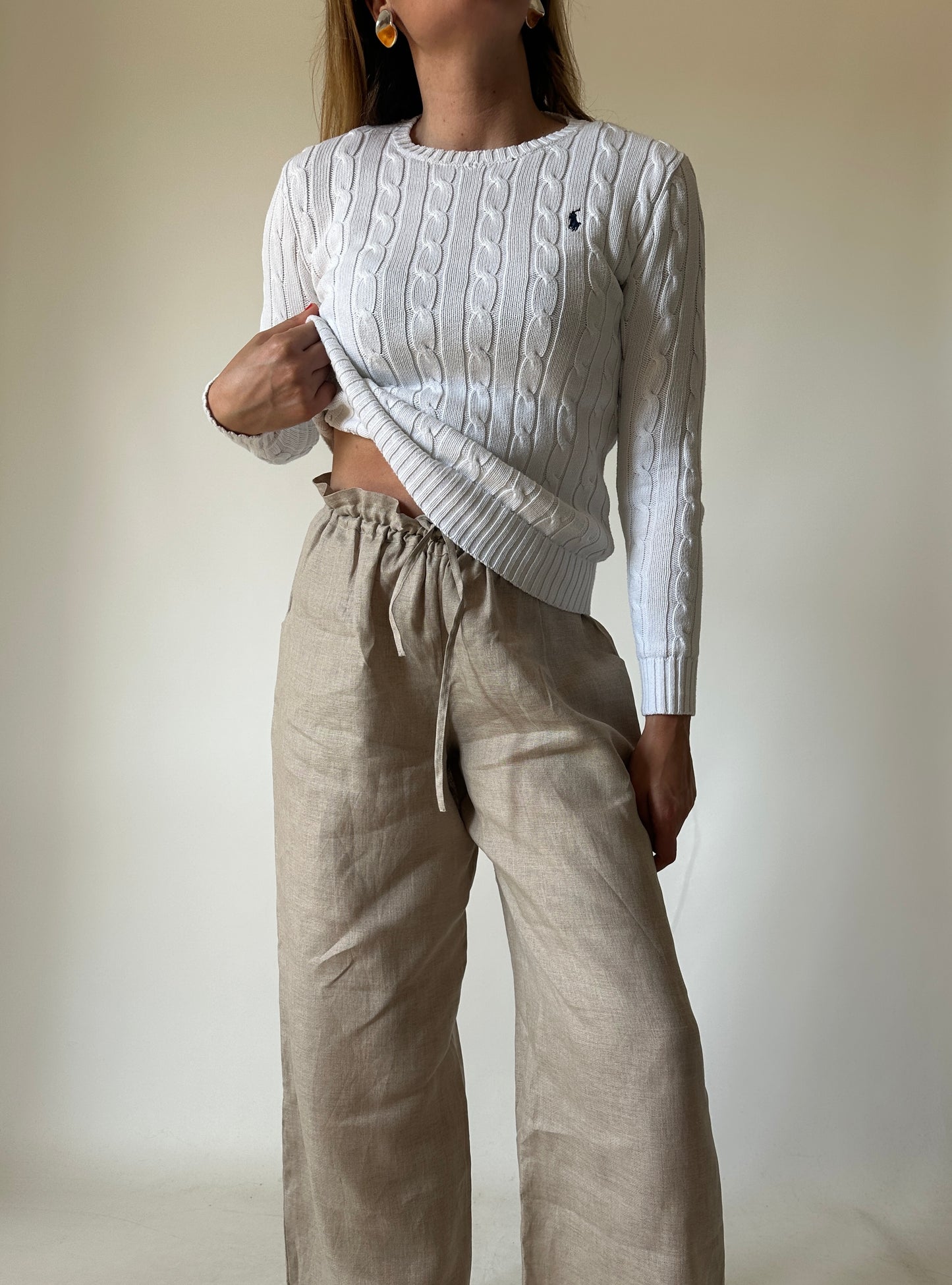 RALPH LAUREN white cable-knit petite sweater