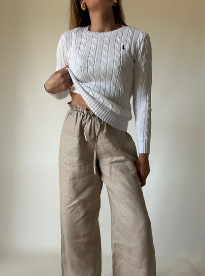 RALPH LAUREN white cable-knit petite sweater