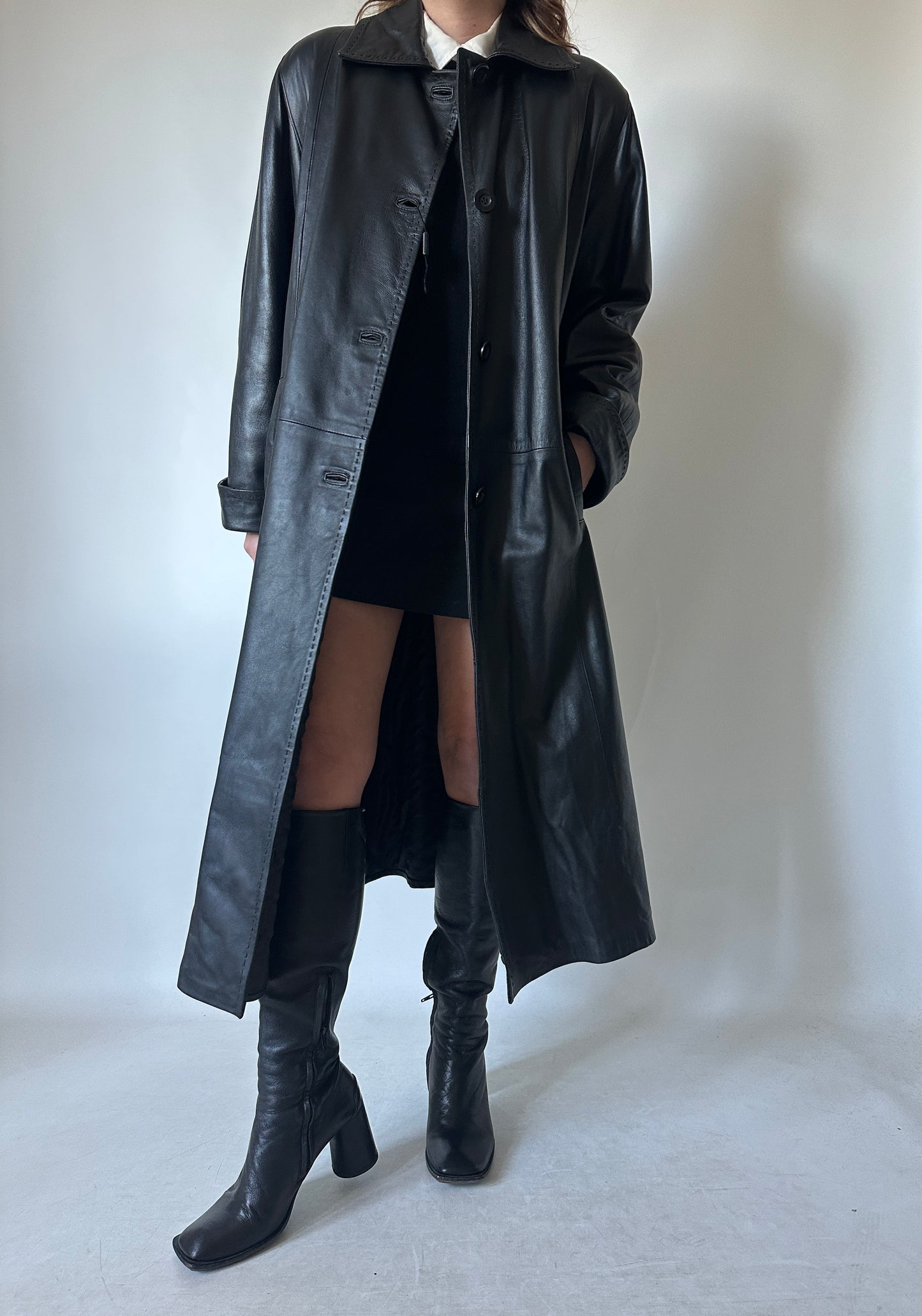 Extra long leather coat - new deadstock