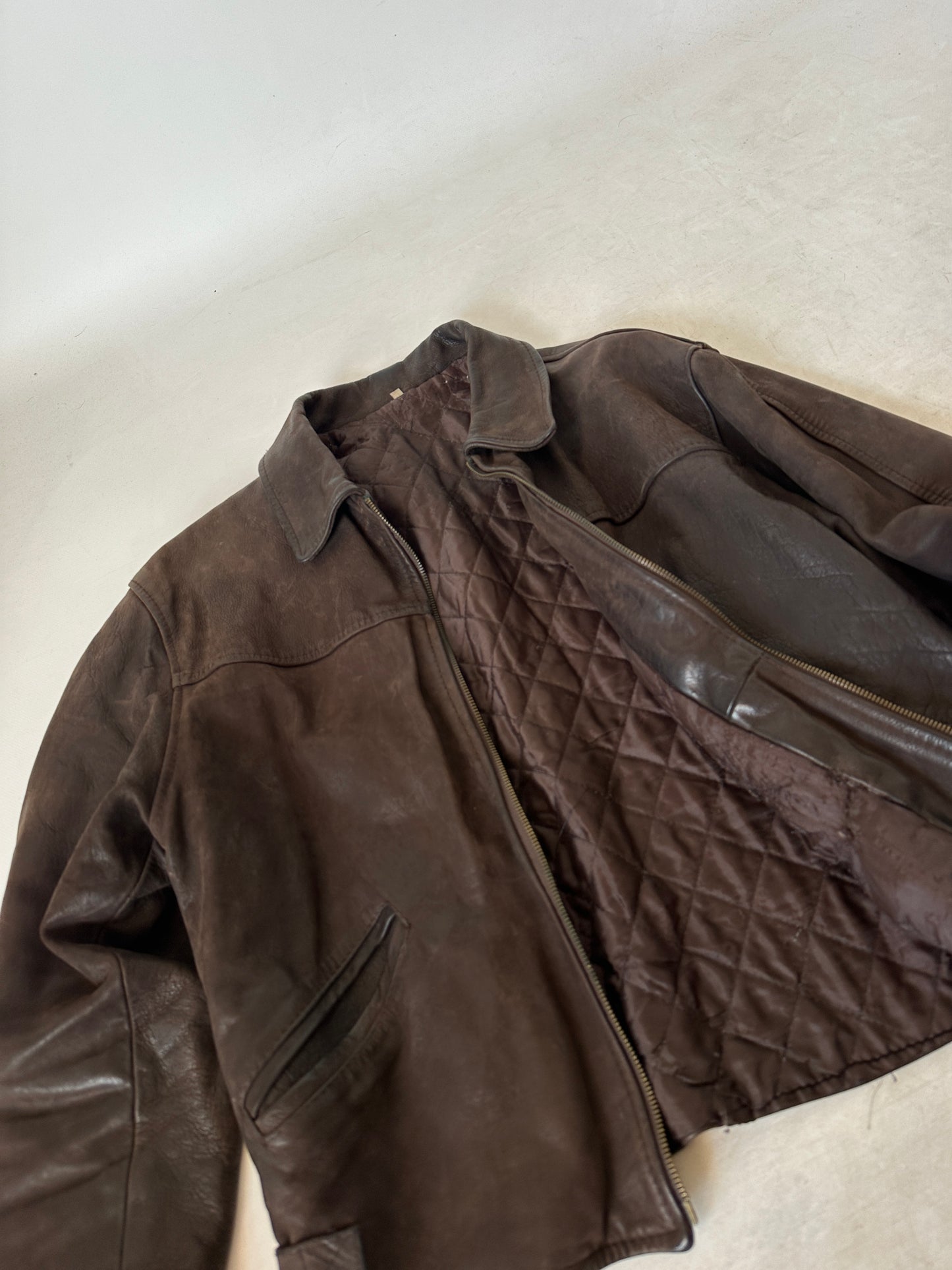 Chocolate petite leather bomber