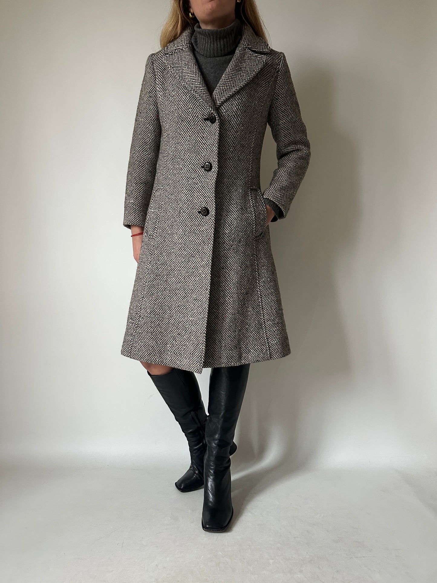 Herringbone tailored petite coat