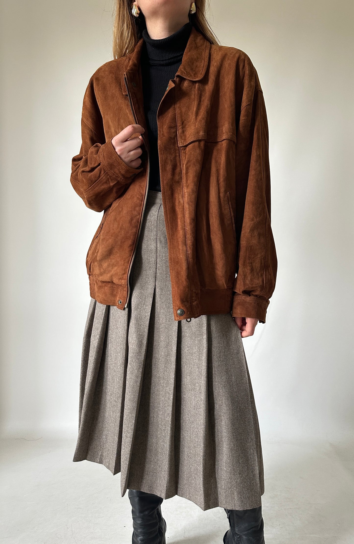 Dark brown suede bomber