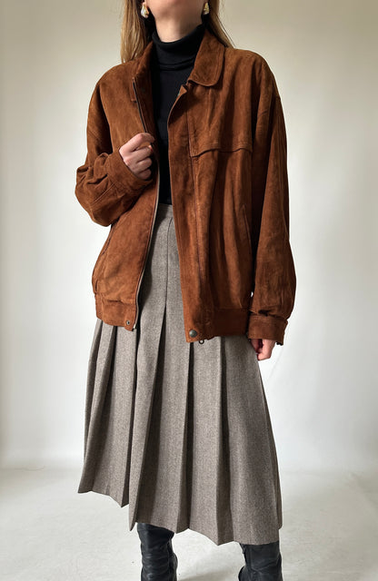 Dark brown suede bomber