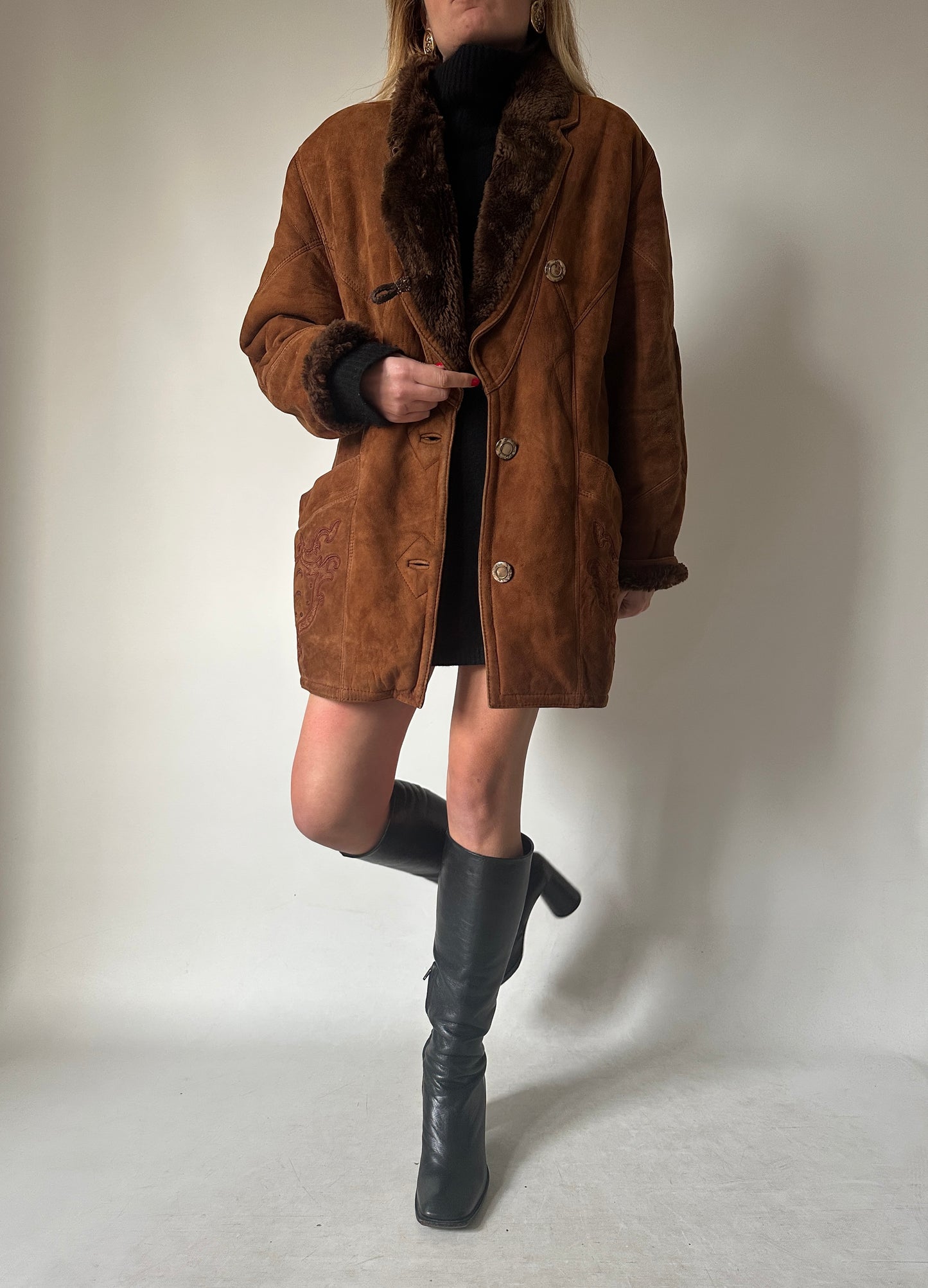 Shearling caramello con ricami - taglia 42