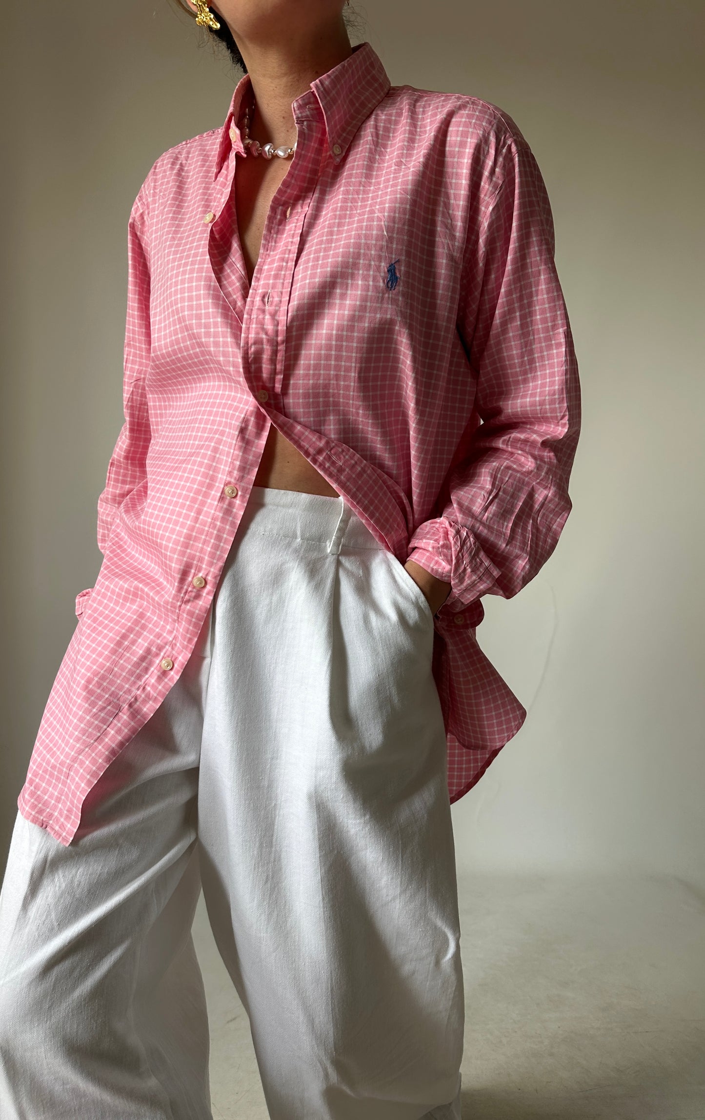 RALPH LAUREN vichy pink shirt