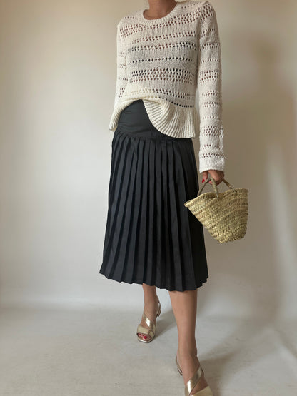 Minimal black pleated silk skirt