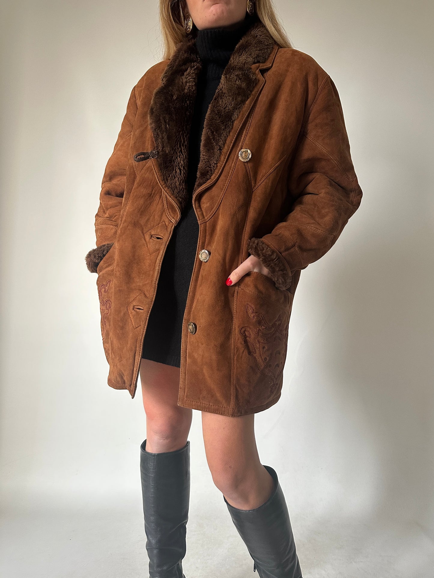 Shearling caramello con ricami - taglia 42