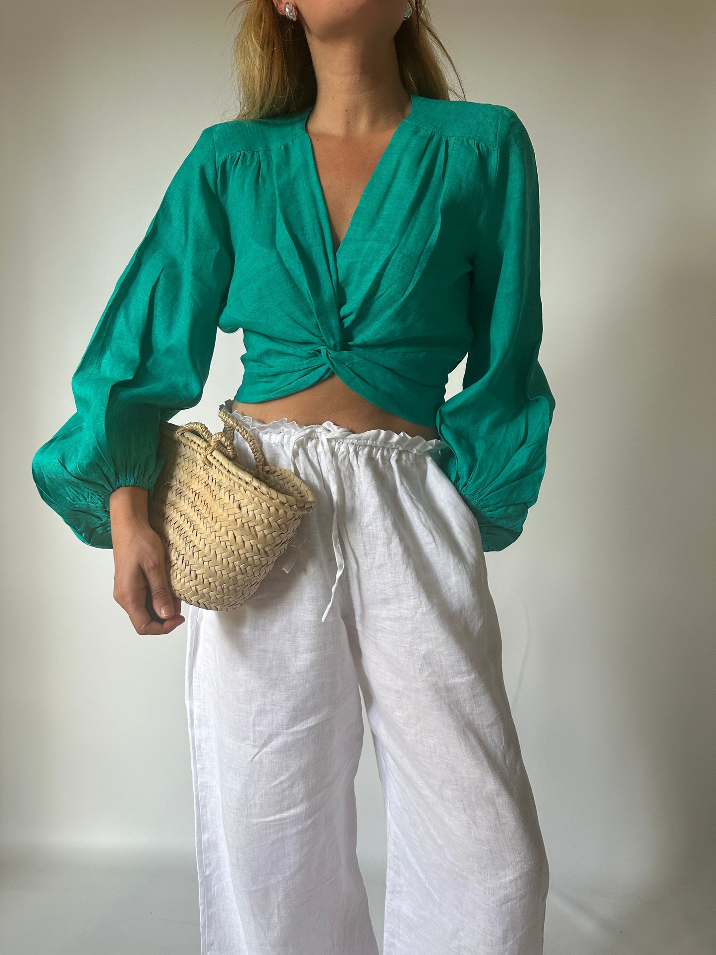 Top Ariel puro lino - verde smeraldo