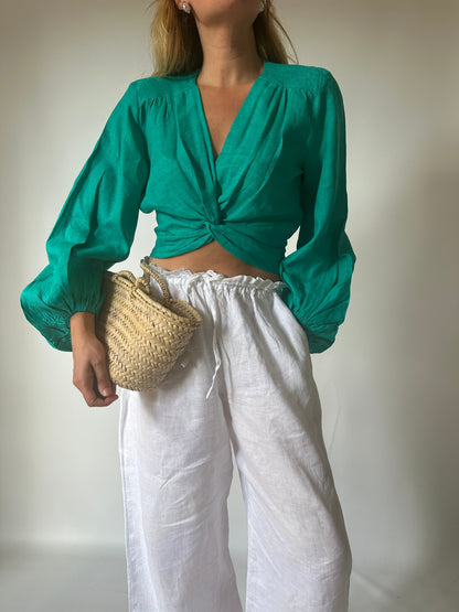 Top Ariel puro lino - verde smeraldo