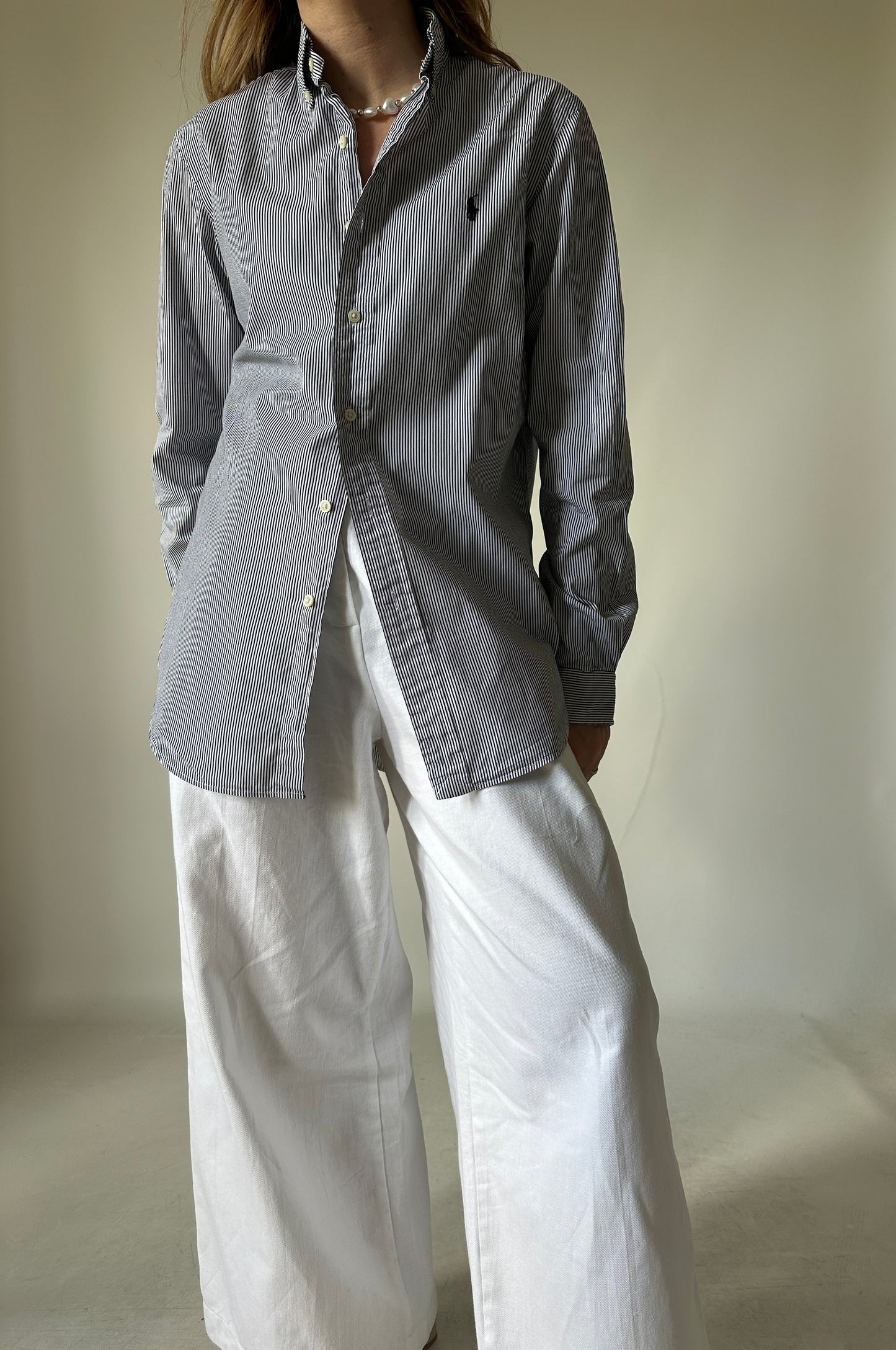RALPH LAUREN black striped petite shirt