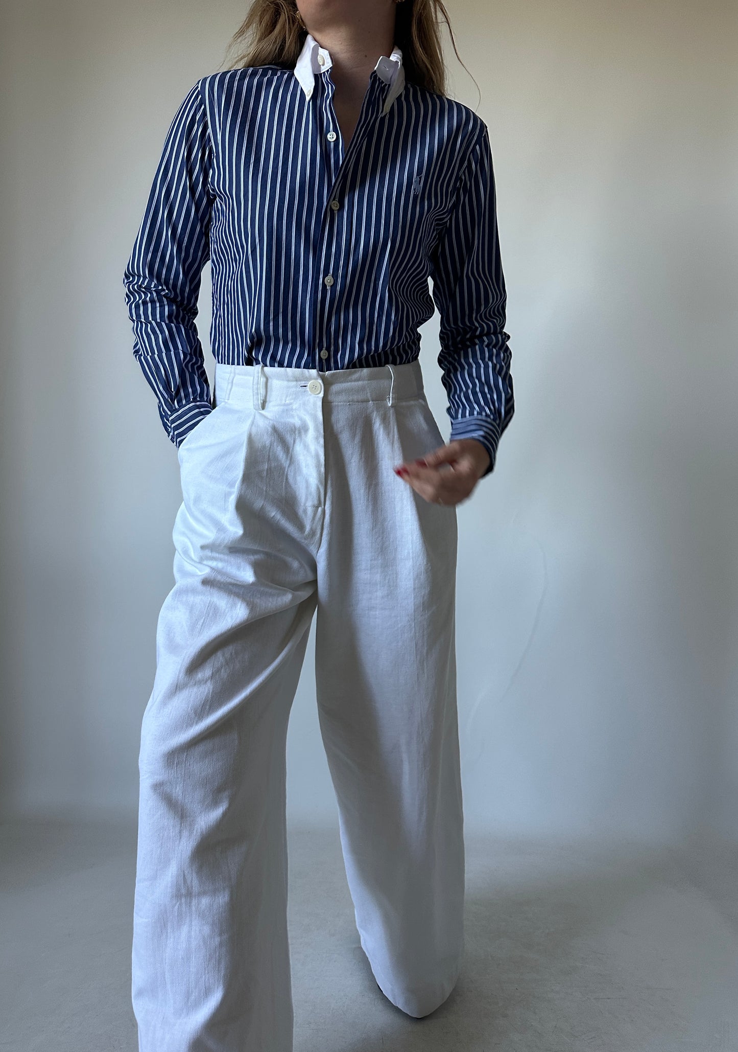 RALPH LAUREN blue striped petite shirt