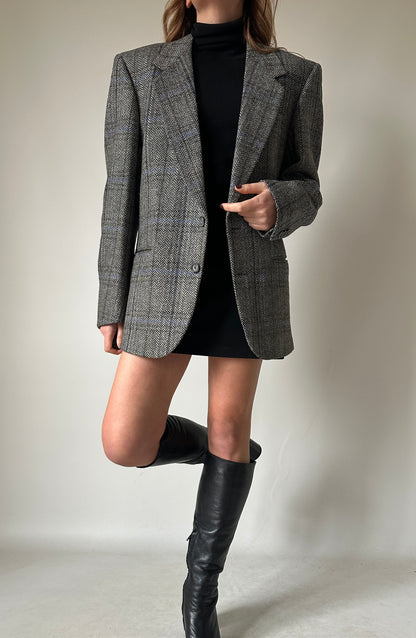 Herringbone grey wool blazer