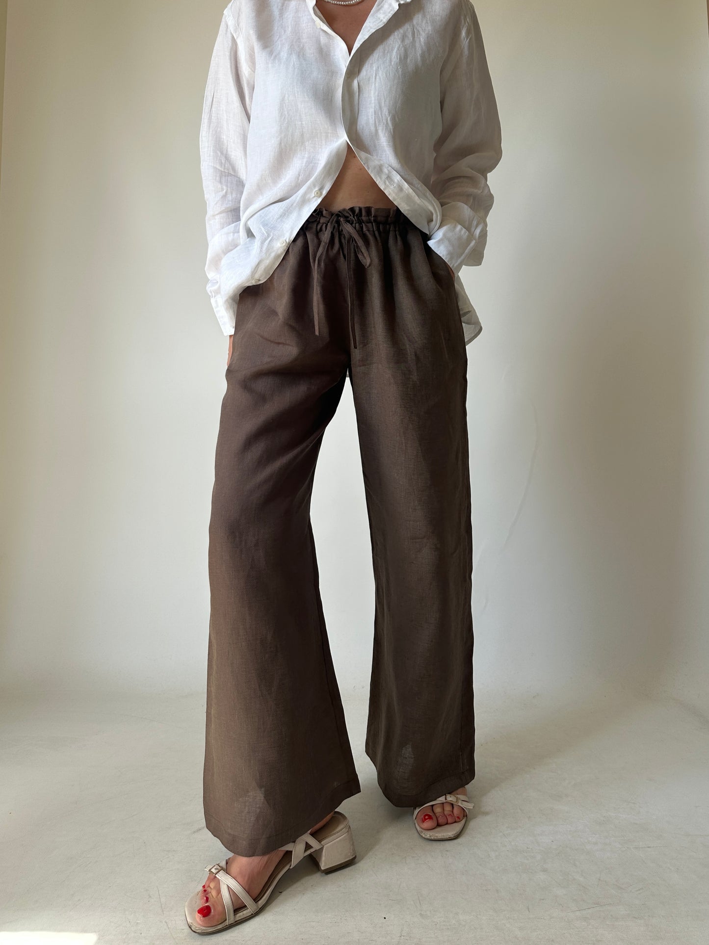 Pantalone Matilde in lino - cioccolato