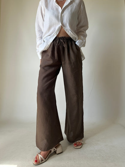 Pantalone Matilde in lino - cioccolato