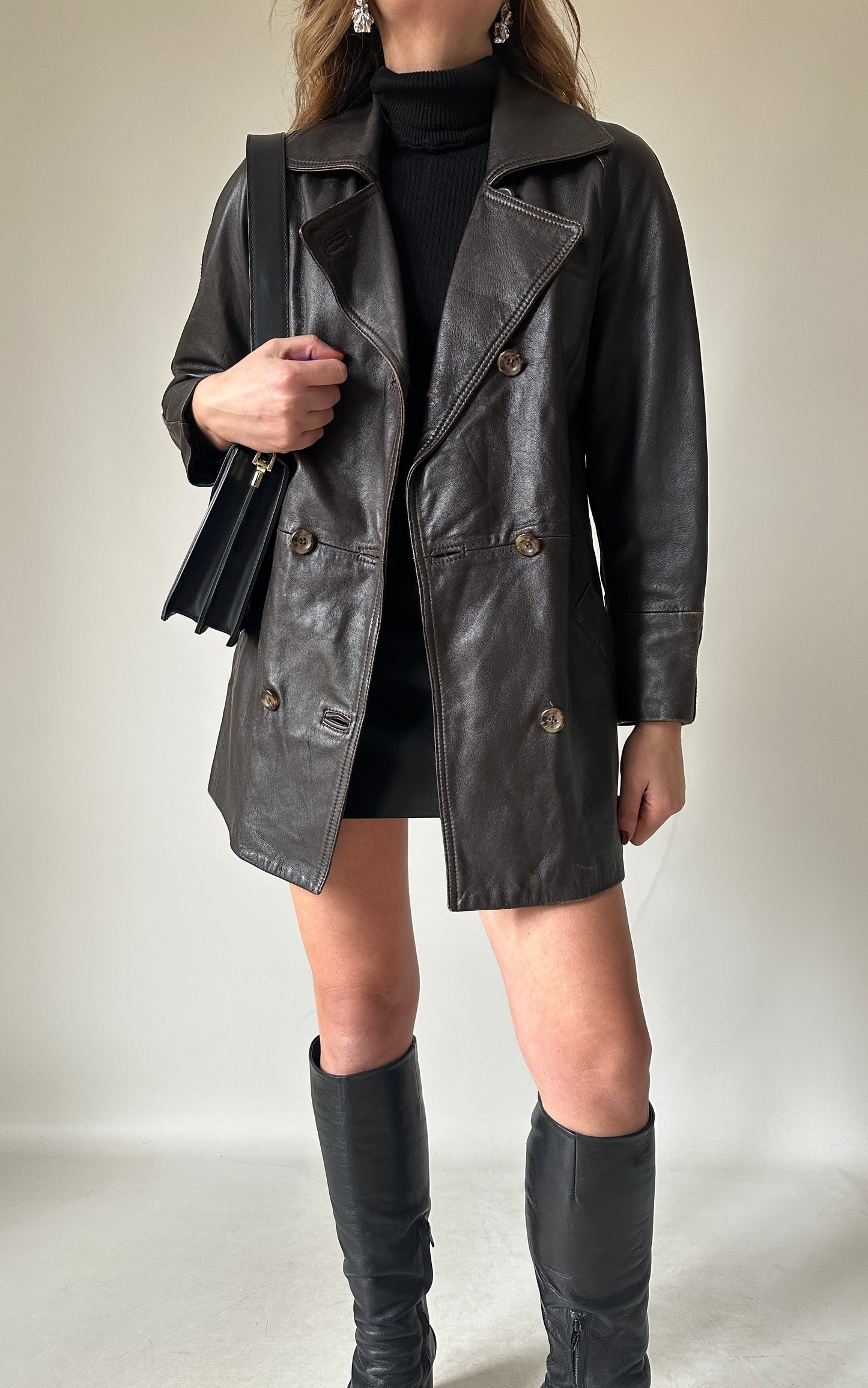 Chocolate petite leather jacket