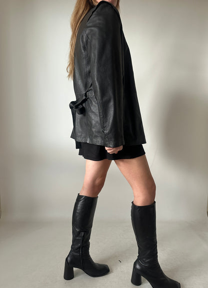 Petite leather jacket with belt