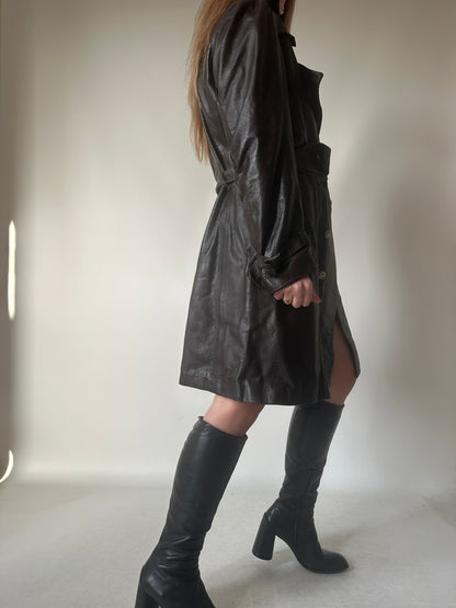 Chocolate leather trench with belt