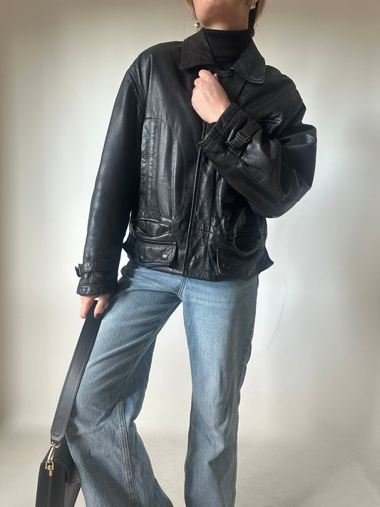 Bomber in pelle nero