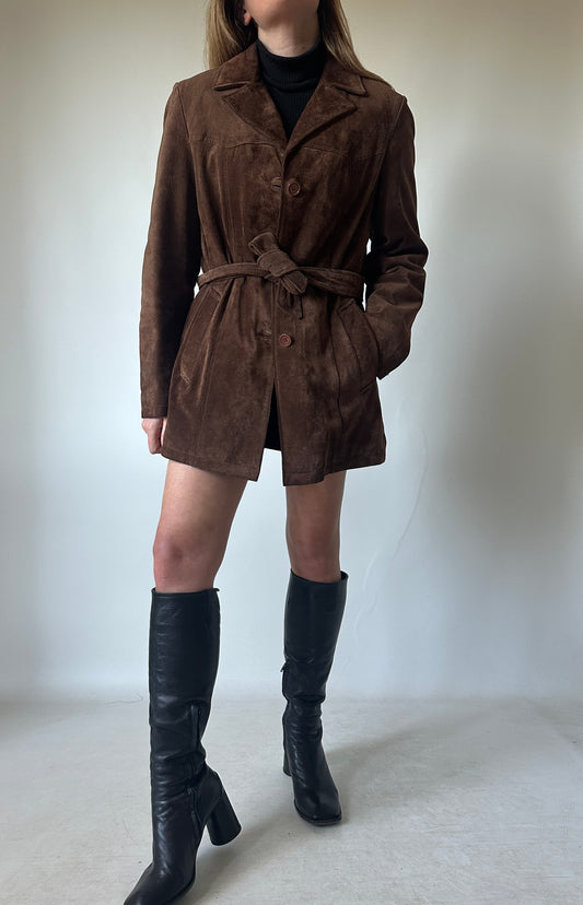 Chocolate suede jacket with belt