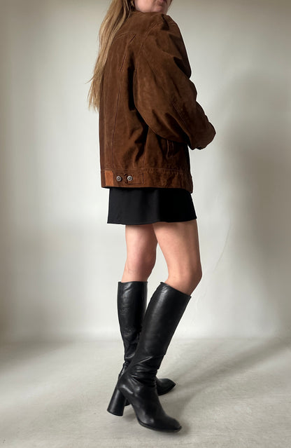Casual chocolate suede bomber