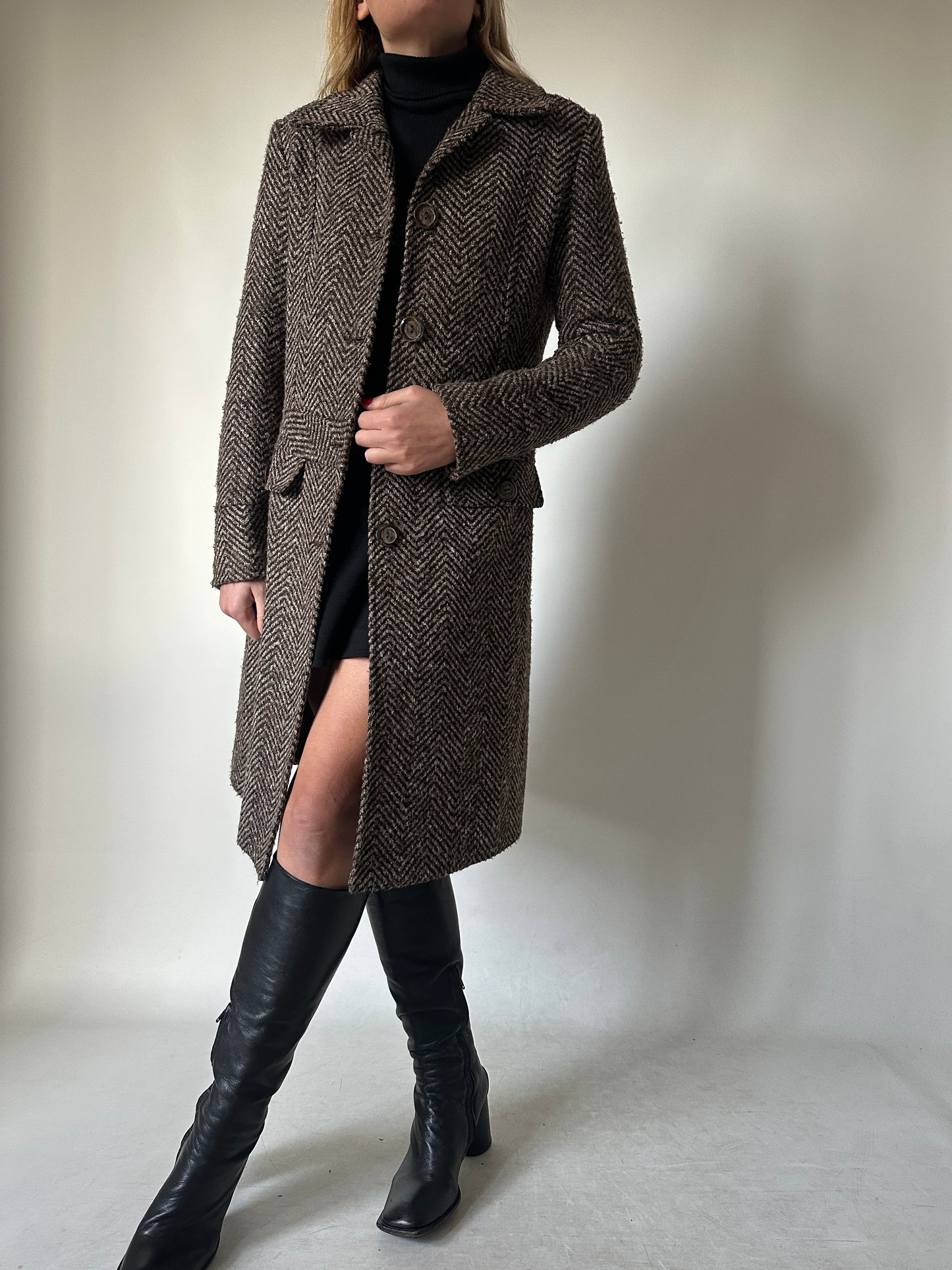 Chocolate herringbone petite coat