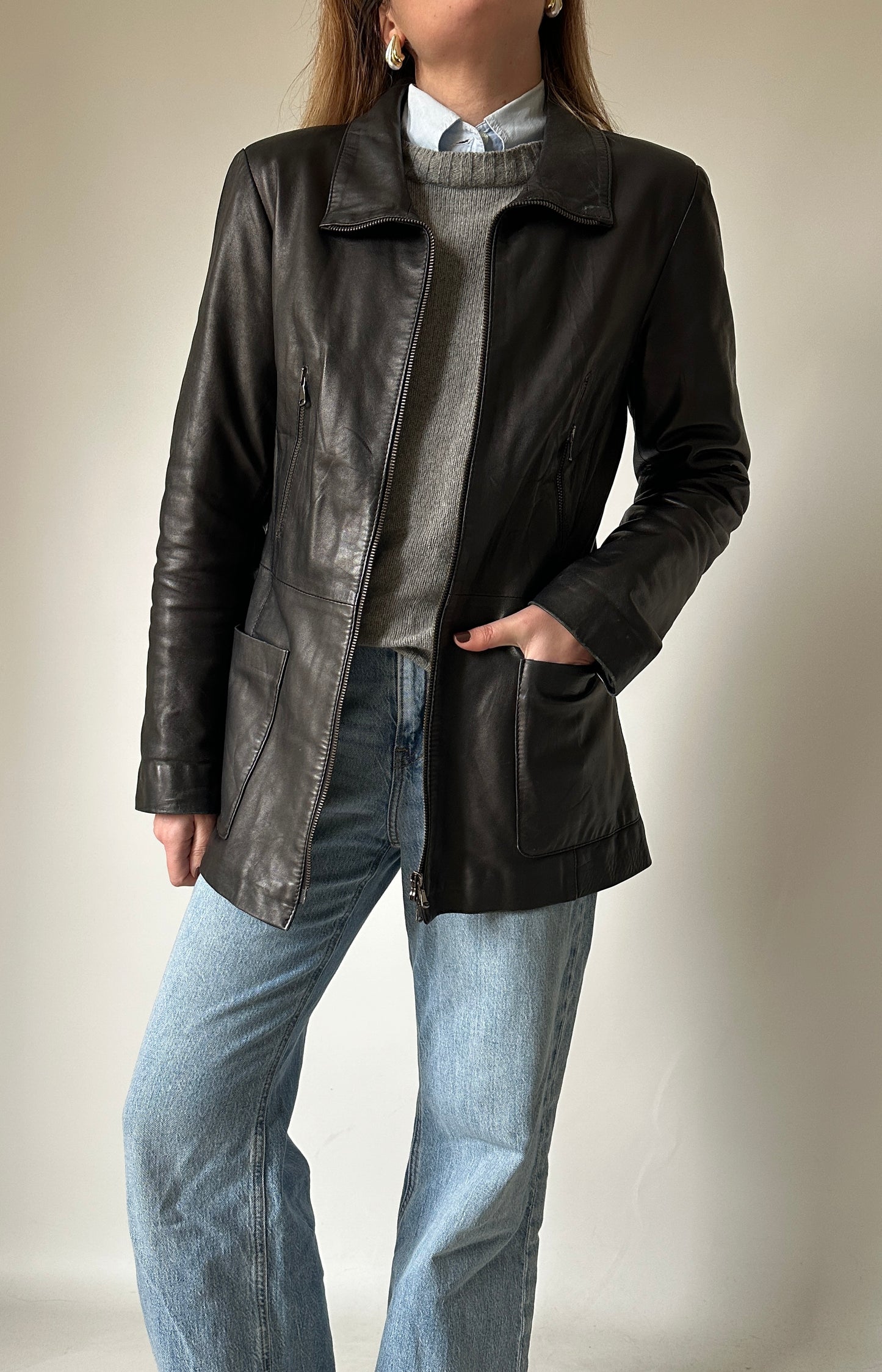 Dark chocolate slim leather jacket