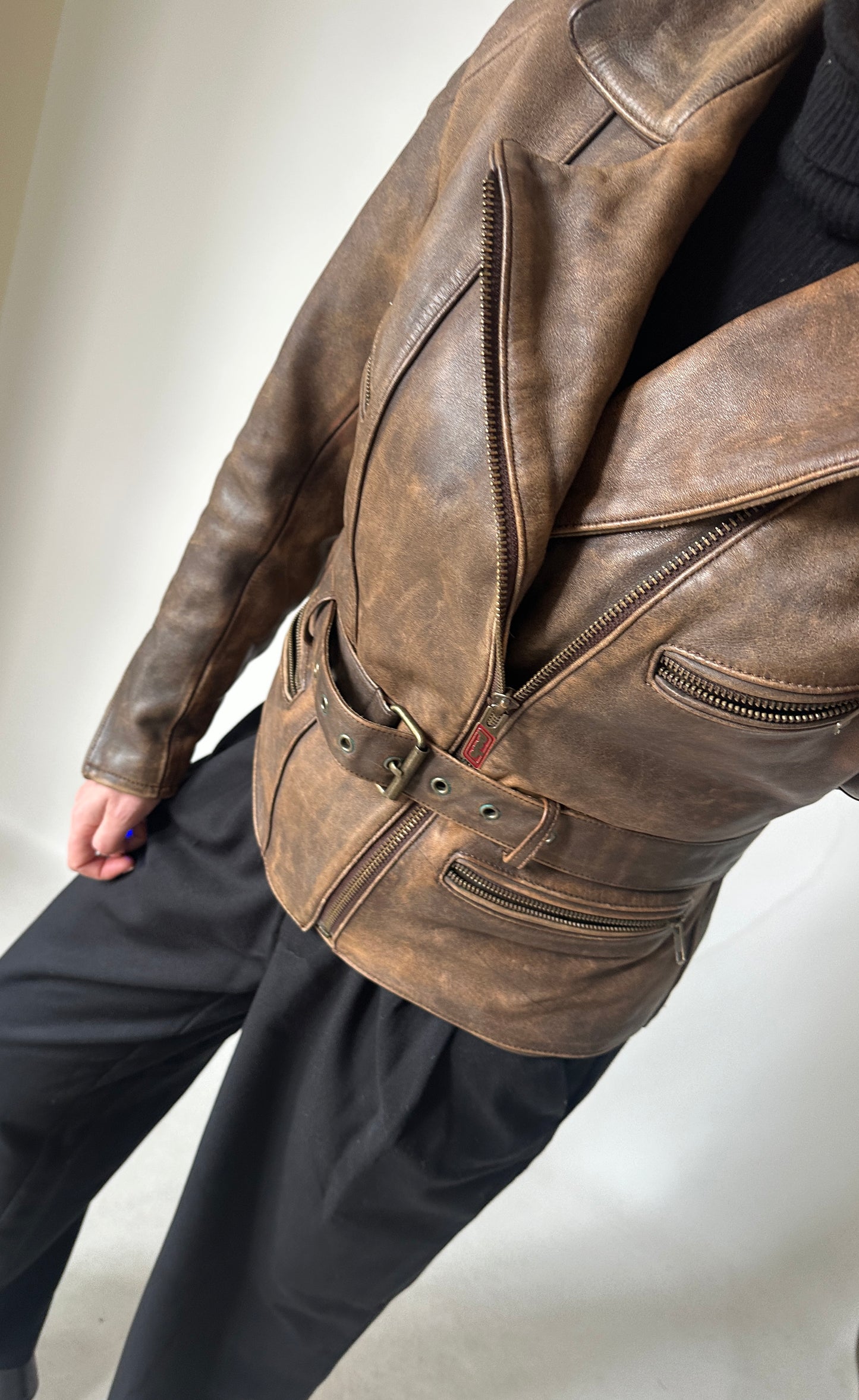 Dreamy brown distressed petite biker