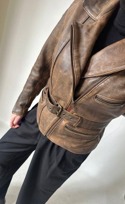 Dreamy brown distressed petite biker