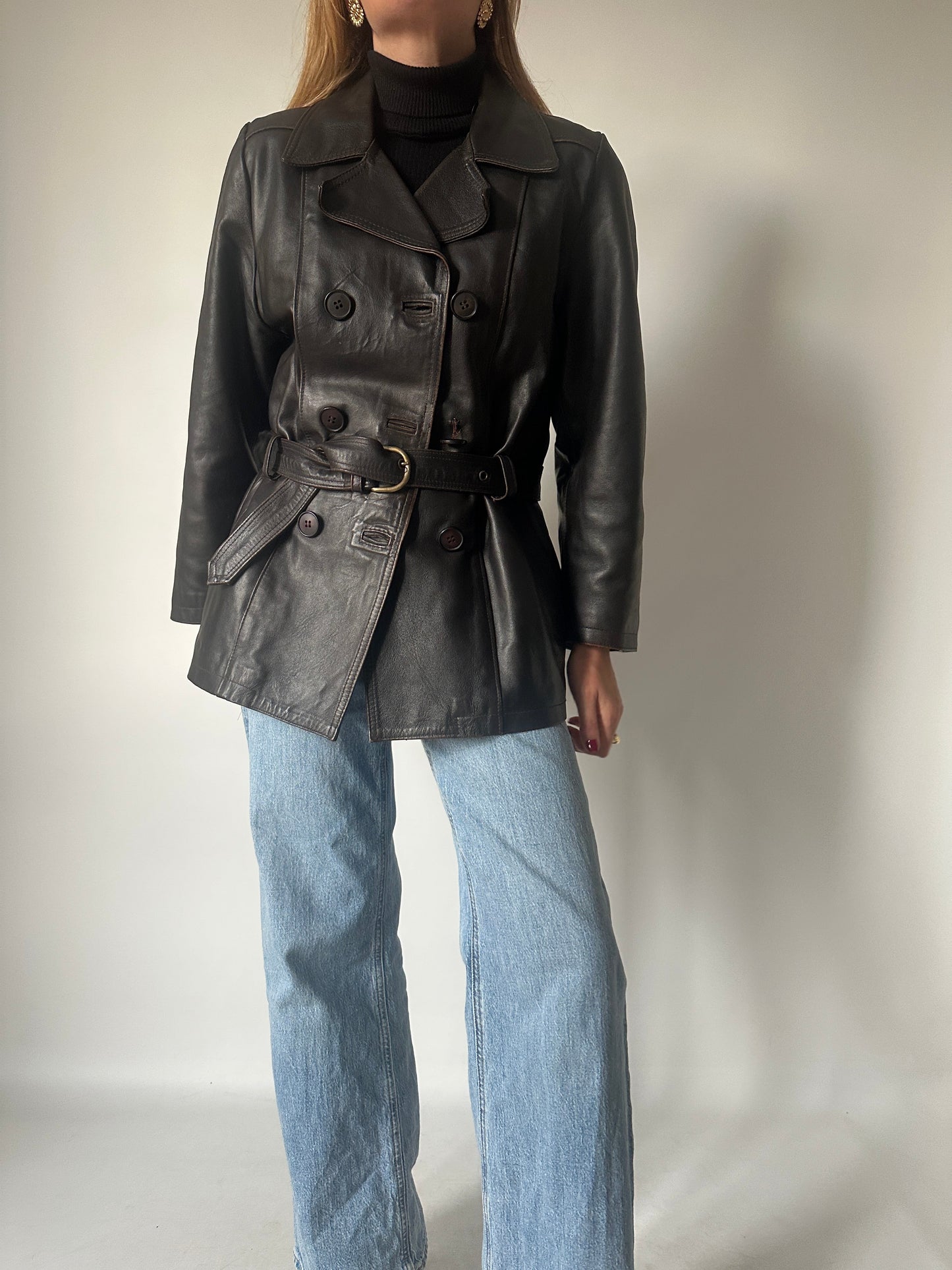 Chocolate petite leather jacket