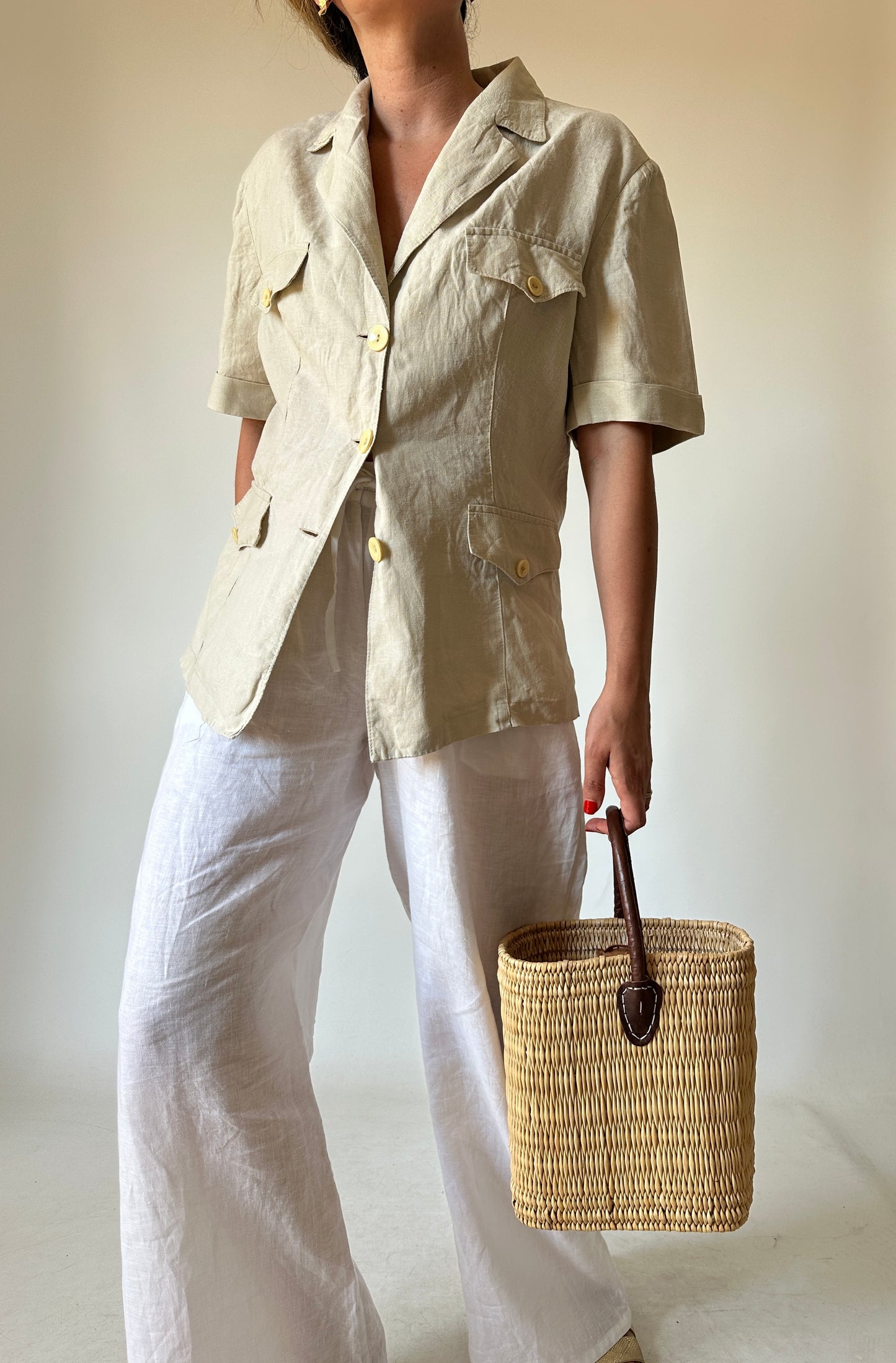 Pure 100% linen sahariana shirt