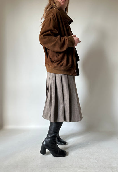 iconic brown suede bomber