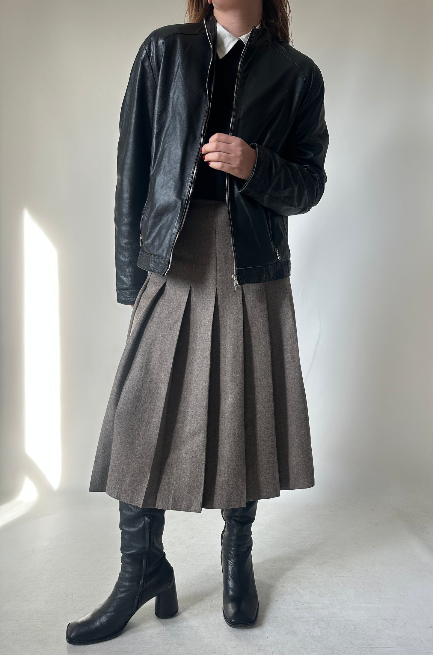 Black leather petite bomber