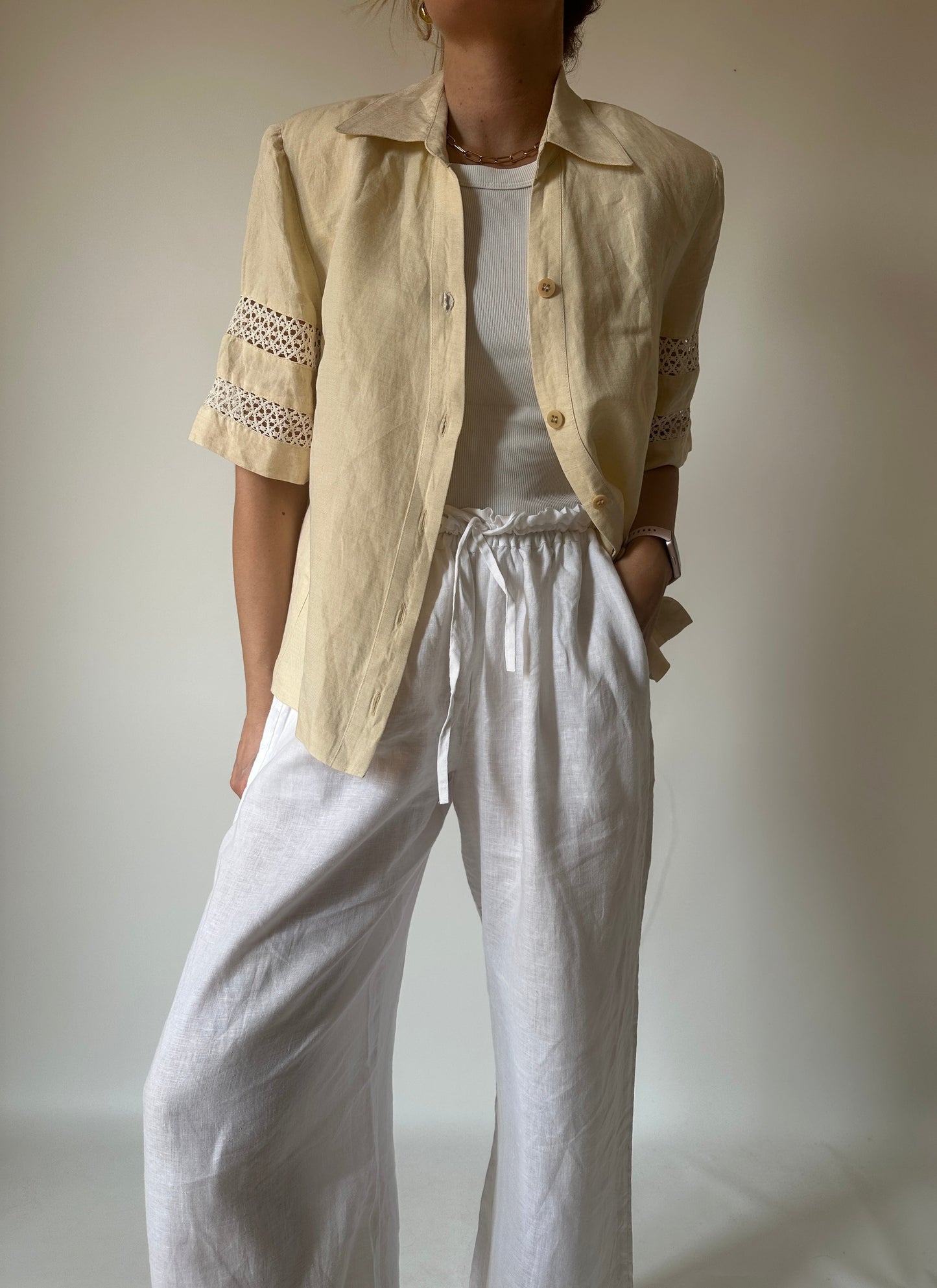Tailored pure linen cream shirt