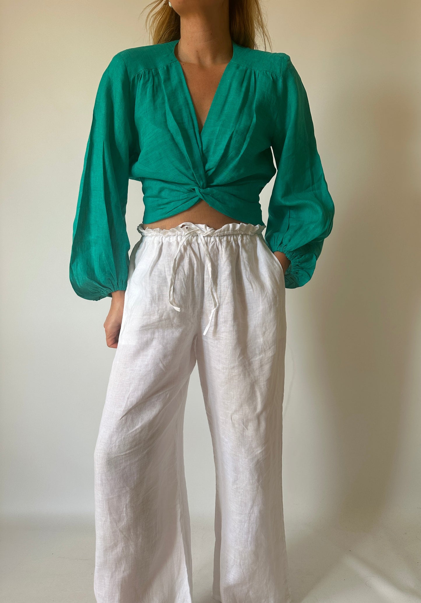 Top Ariel puro lino - verde smeraldo